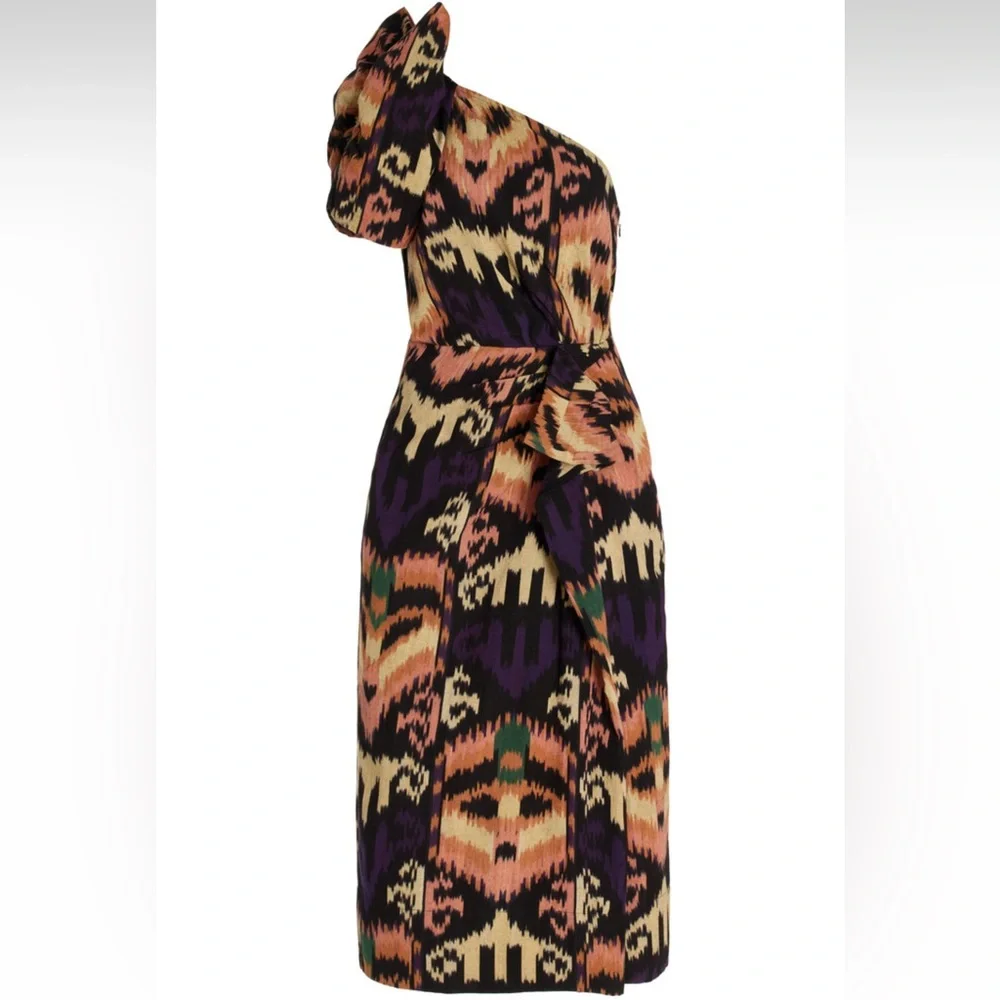 Ulla Johnson Idra Ikat One-Shoulder Dress in Black Iris size 4 - Picture 4 of 9